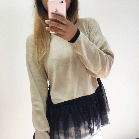 English Factory Sweaters - English Factory Tulle Sweater - Camel/ Black